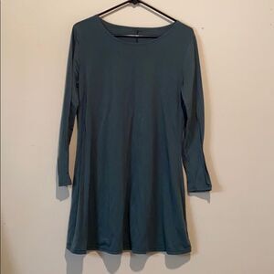 Green Long Sleeve Mini Dress Medium Cotton Blend